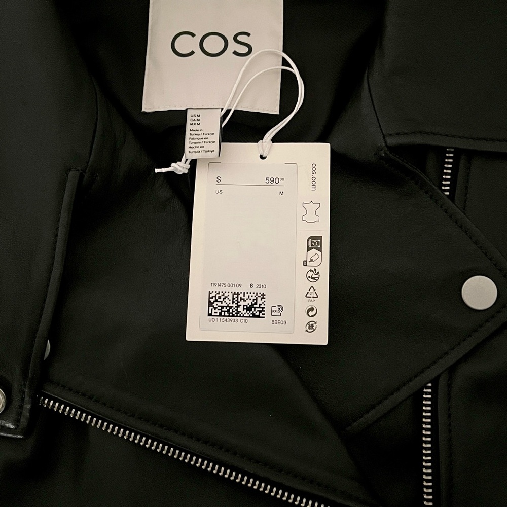 COS Black Cropped Leather Biker Jacket - Picture 7 of 9